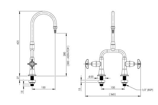 Laboratory Mixing Set: Type 13 - Swivel/Fix Outlet - School Pattern Jumper Valve