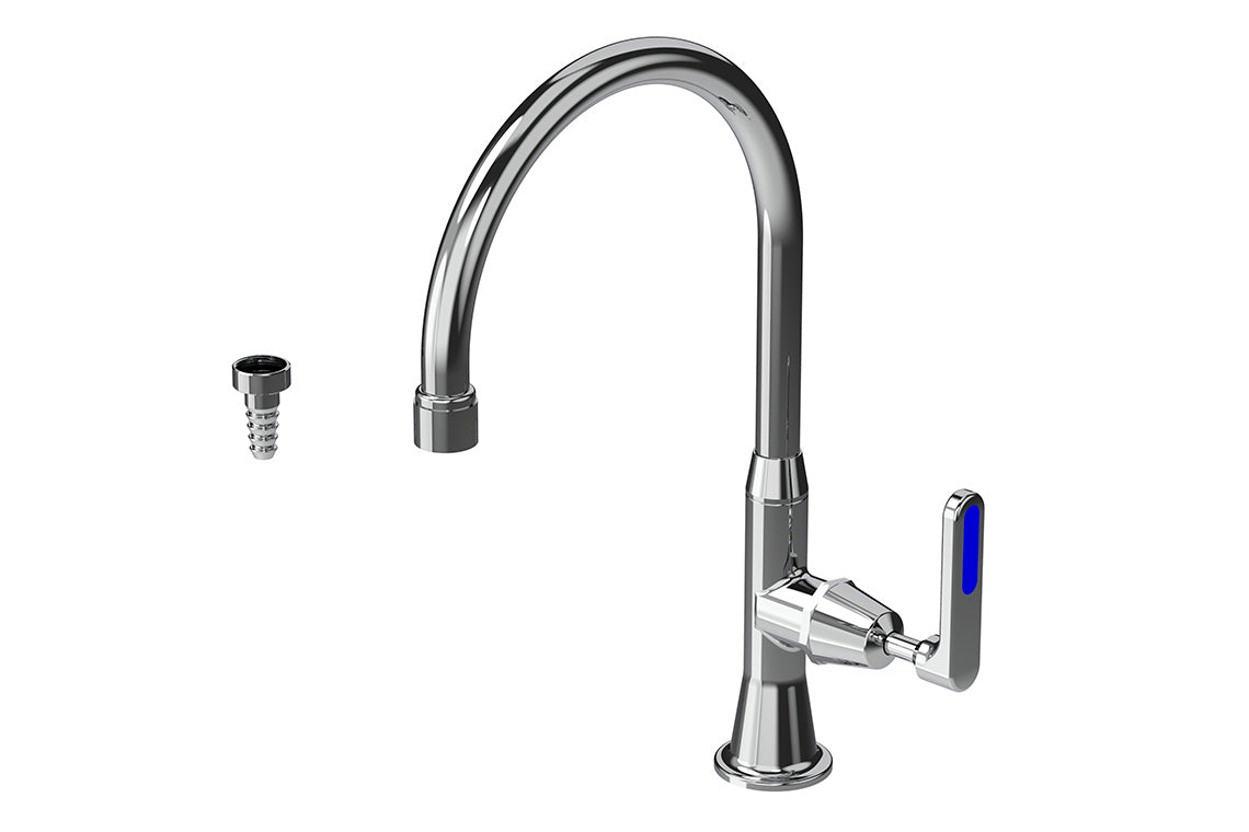 Type 16C7 Laboratory Stop Tap 200mm Swivel and Fixed Outlet Aerated/ Tube Nozzle - Ceramic Disc Lever Handle