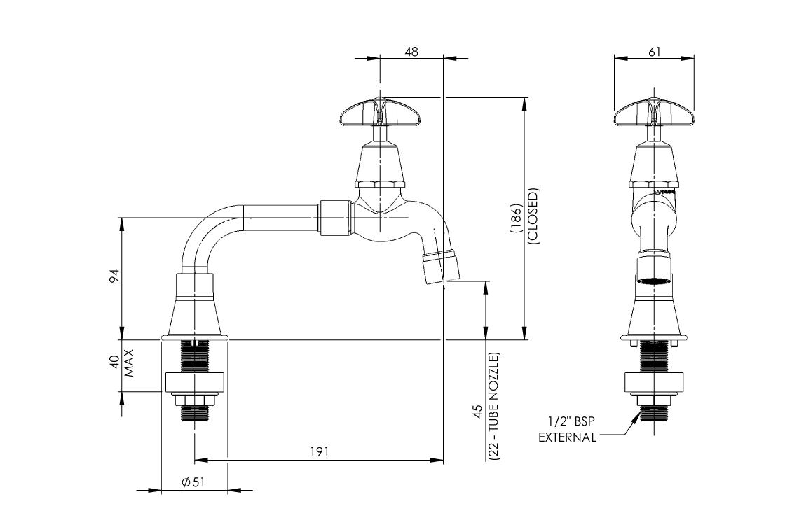 Type 26 Bench Mounted Laboratory Bib Tap - Jumper Valve (School Specification)