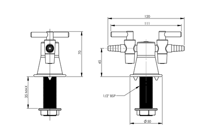 Type 39 - 2-Way Gas Turret 180 Degree MI 15mm 7kPa