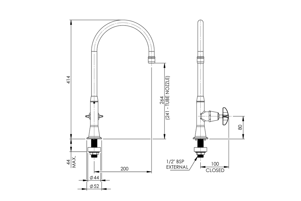 Type 16C7 Laboratory Stop Tap 200mm Swivel and Fixed Outlet Anti Vanda ...