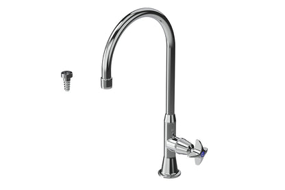 Type 16C7 Laboratory Stop Tap 200mm Swivel and Fixed Outlet Anti Vandal Aerator/ Tube Nozzle - School Pattern Handle - Quarter-Turn Ceramic Disc