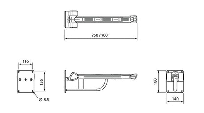 Wall Mounted Lift Up Support Arm - 900mm