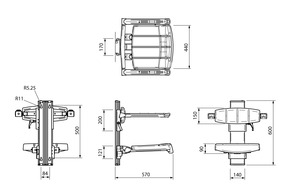 Wall Mounted Shower Seat - Backrest and Armrest - Height Adjustable
