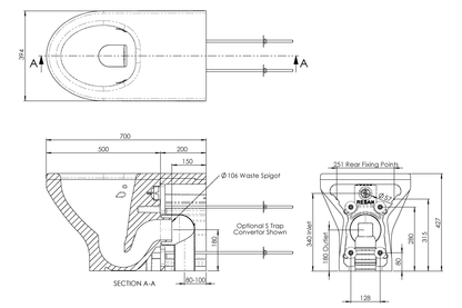 Restore Secure Anti-Ligature Solid Surface Wall Faced Pan 700mm