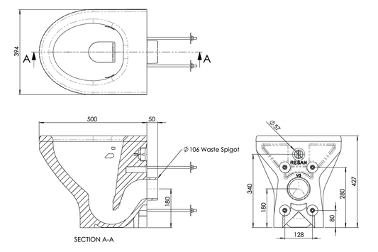 Restore WC Secure Solid Surface Wall Faced Pan 500mm