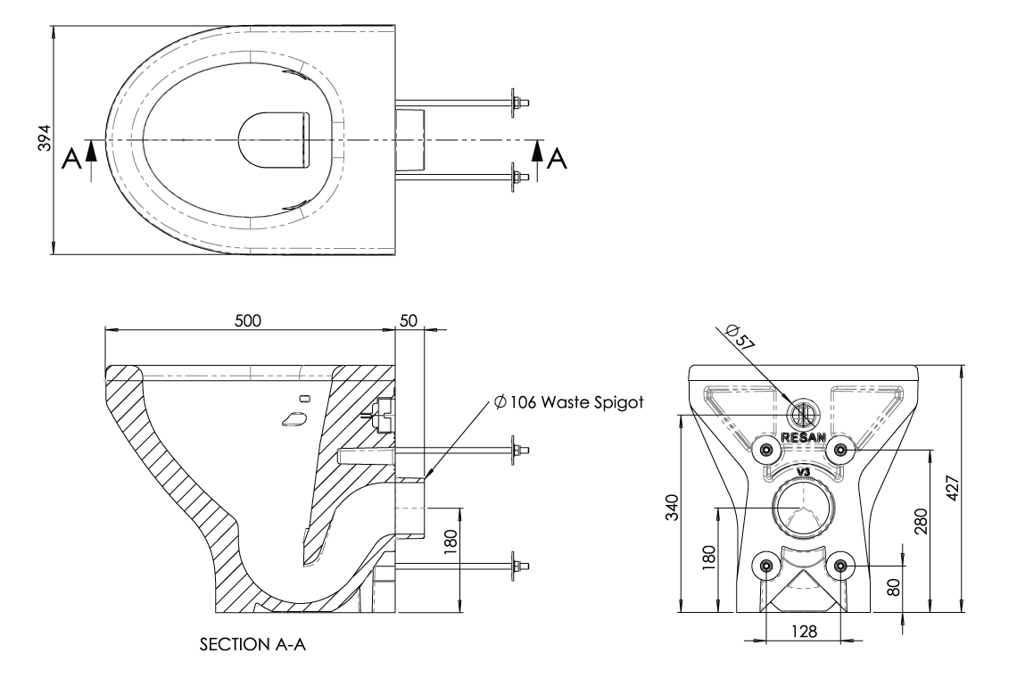 Restore WC Secure Solid Surface Wall Faced Pan 500mm