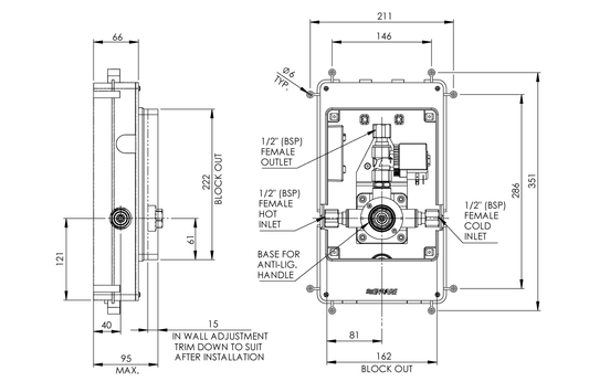Restore Mental Health Wall Mixer with Piezo Touch Time Flow - Back-of-Wall Assembly