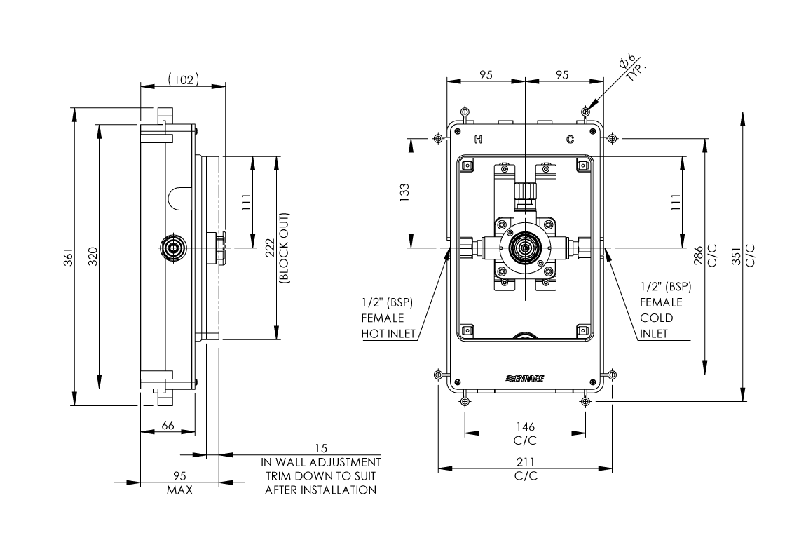 Restore Mental Health Wall Mixer - Back-of-Wall Assembly