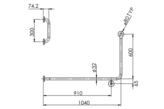 Grab Rail S/S Kit Lh Accessible Toilet