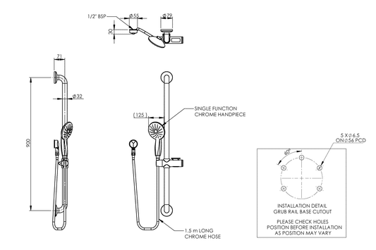 Elbow/Adjustable Shower Head Holder - Chrome