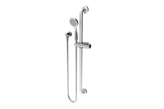 Chrome Hand Held Shower - Smooth Hose - 900mm Stainless Steel Grab Rail