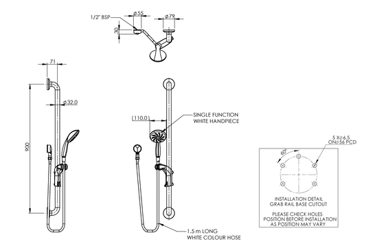 Elbow/Adjustable Shower Head Holder - White