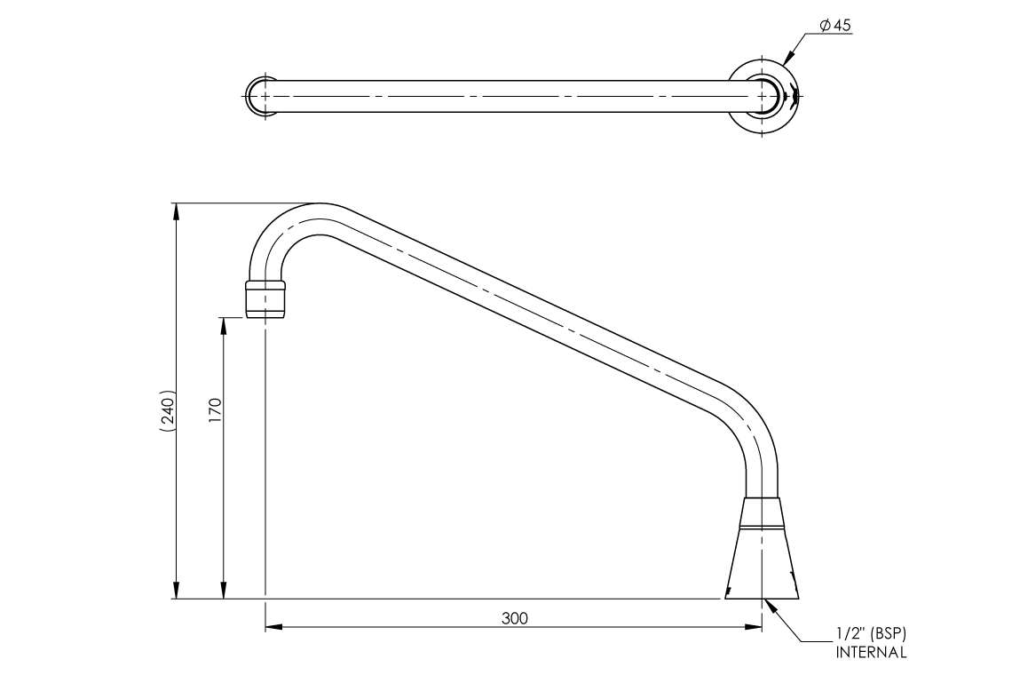 Hob Mounted Standard Sink Spout - Swivel Outlet 300mm