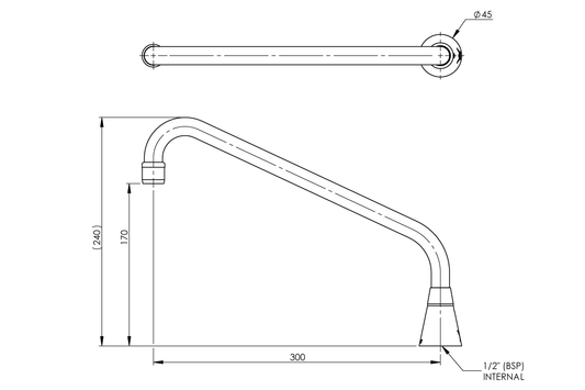 Hob Mounted Standard Sink Spout - Swivel Outlet 300mm