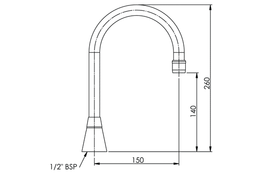 Hob Mounted Curved Sink Spout - 200mm