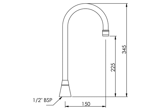 Hob Mounted Curved Sink Spout - Swivel - 150mm - High Version