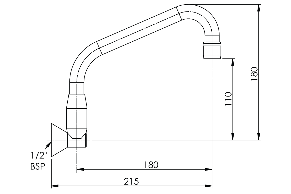 Wall Mounted Standard Sink Spout 215mm