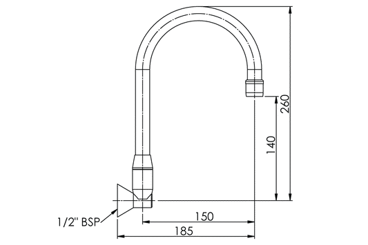 Wall Mounted Curved Swivel Spout 185mm