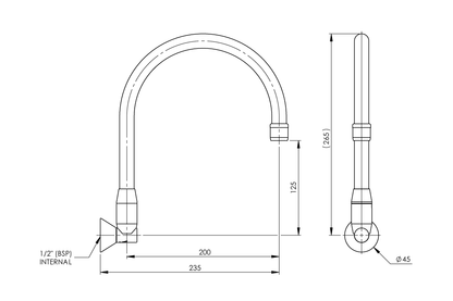 Wall Mounted Curved Spout 235mm