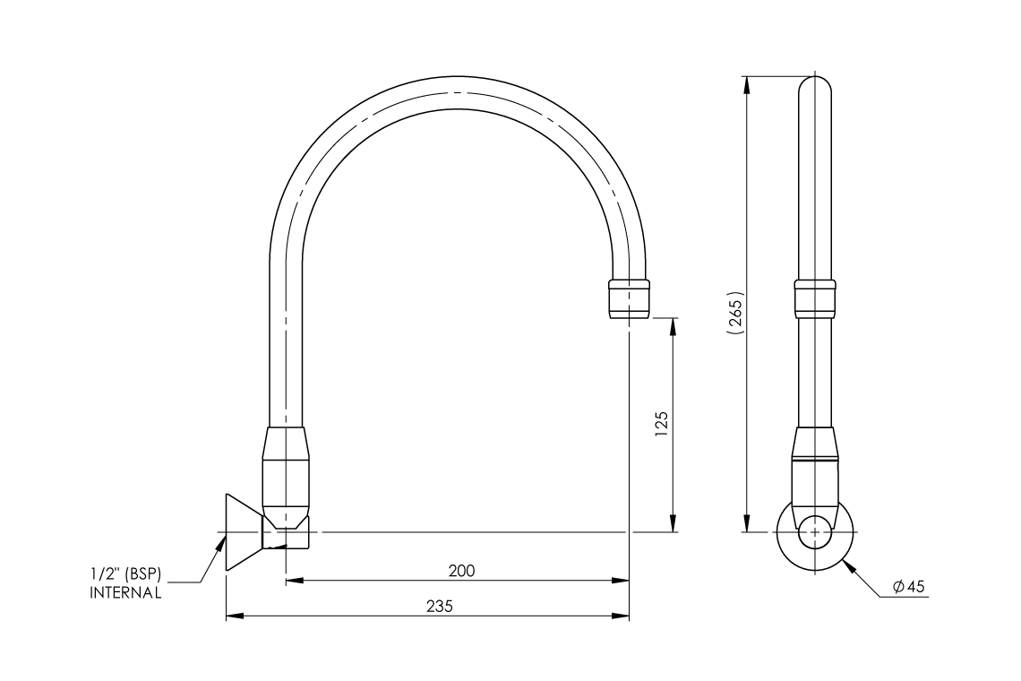 Wall Mounted Curved Spout 235mm