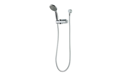 Chrome Hand Held Shower and Satin Chrome 1500mm Hose with Wall Elbow and Shower Rail Slider 32mm