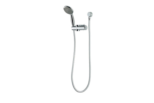 Chrome Hand Held Shower and Satin Chrome 1500mm Hose with Wall Elbow and Shower Rail Slider 32mm