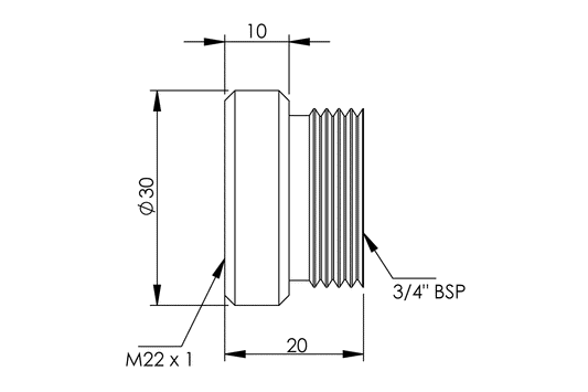 Hose Adaptor - No 3 - M22x1 F/Male x 20mm BSP