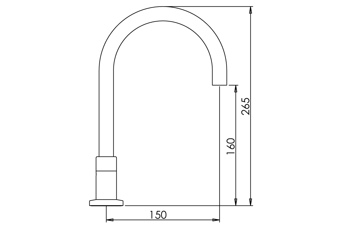 Cache Hob Mounted Curved Sink Spout - 150mm - Swivel Outlet