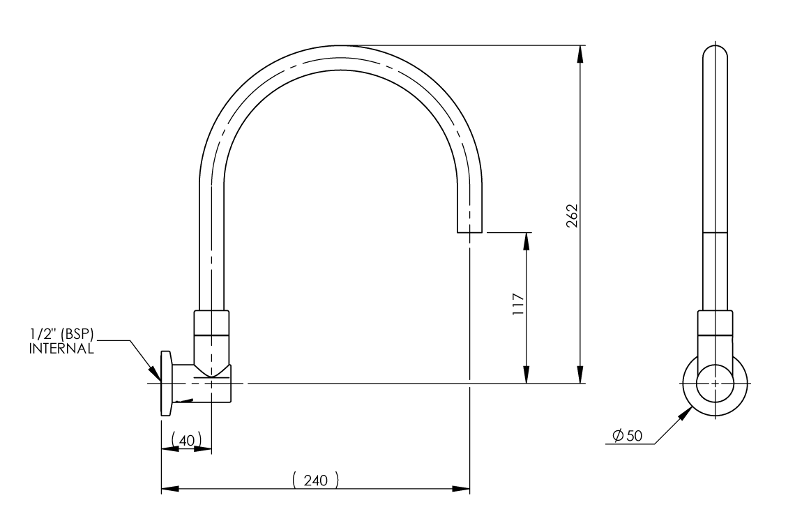 Cache Wall Mounted Curved Swivel Spout - 240mm