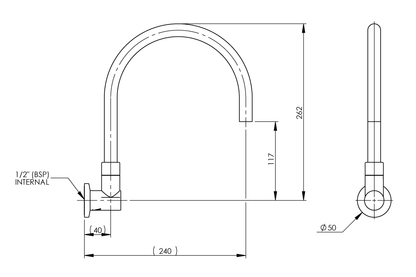 Cache Wall Mounted Curved Swivel Spout - 240mm