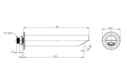 Cache Wall Mounted: Fixed Bath Spout - 230mm