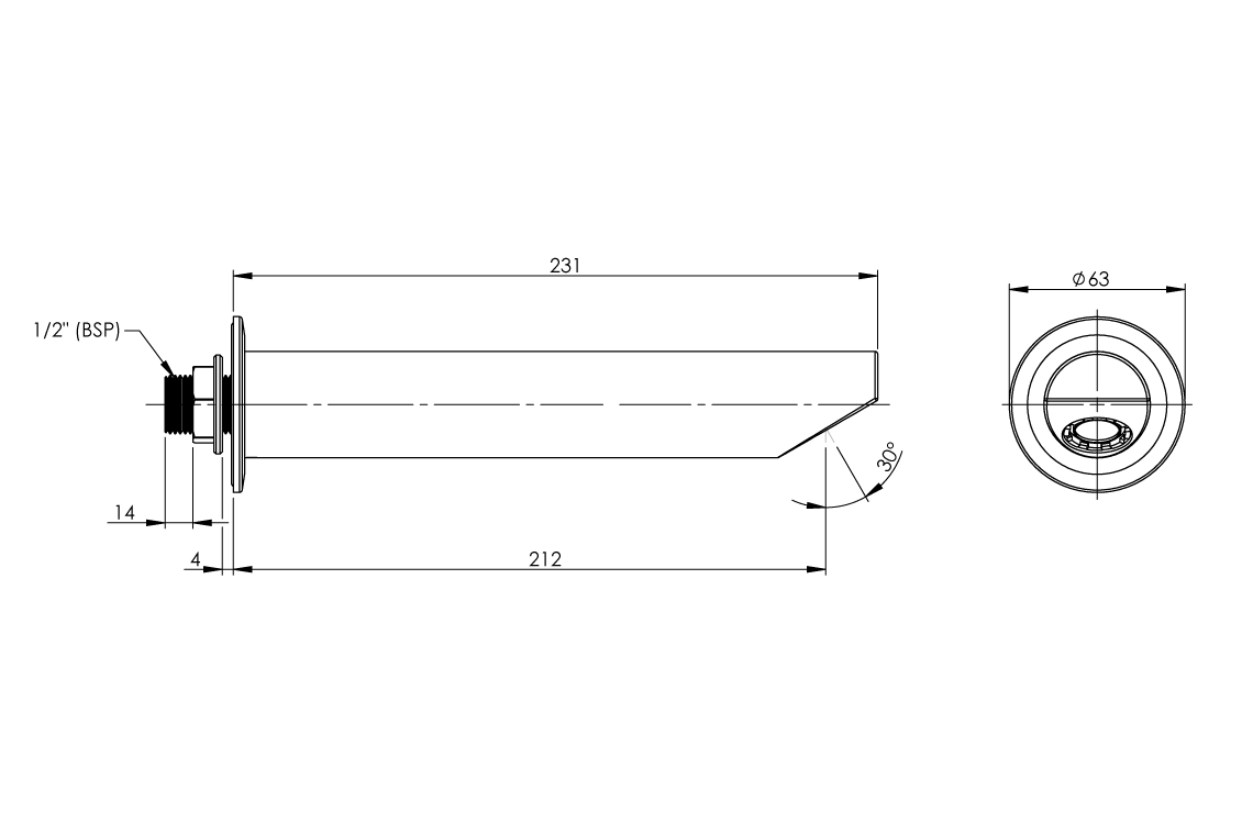 Cache Wall Mounted: Fixed Bath Spout - 230mm