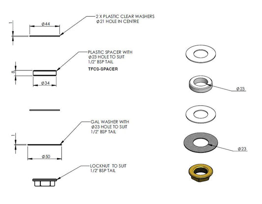 Delabie: TempoSoft Time-Flow Basin Tap - Adapter Kit 35mm Tap Hole