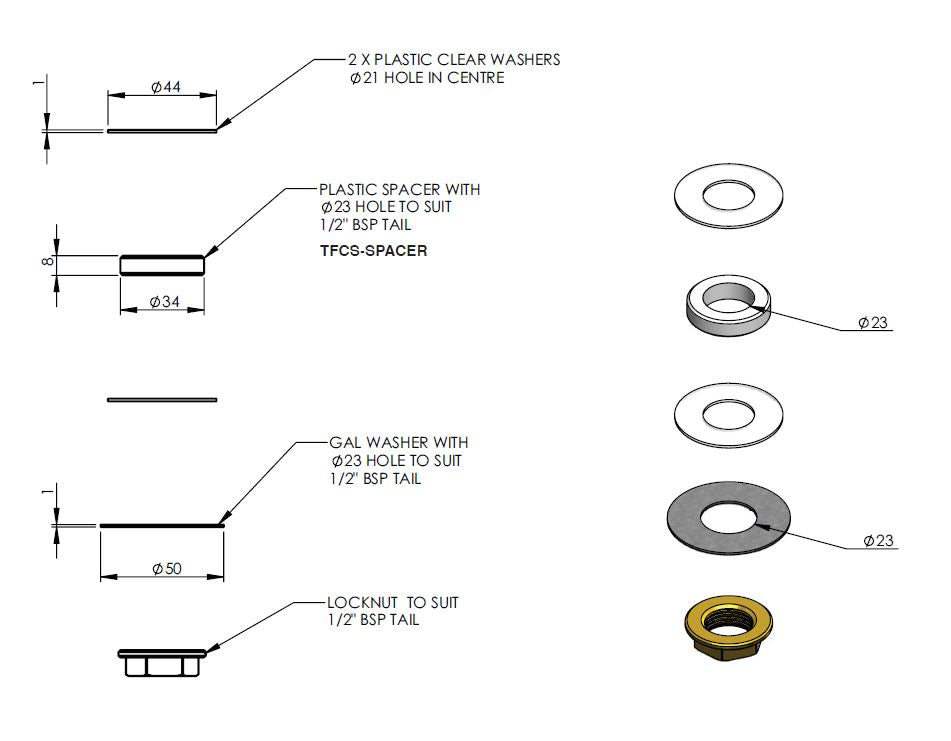 Delabie: TempoSoft Time-Flow Basin Tap - Adapter Kit 35mm Tap Hole