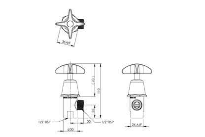 School Pattern Right Angle Cistern Tap - M&F 15mm - Jumper Valve