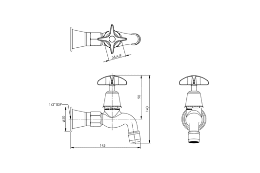 School Pattern Bib Tap FI 15mm - Extended 50mm