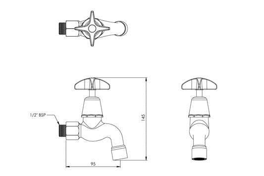 School Pattern Bib Tap - MI 15mm with Anti-Vandal Aerator - Jumper Valve