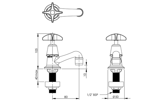 School Pattern Pillar Tap Aerated Outlet - Jumper Valve