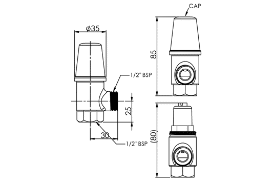 School Pattern: Screw Operated 15mm Cistern Tap with Cover - Jumper Valve - Chrome Plated