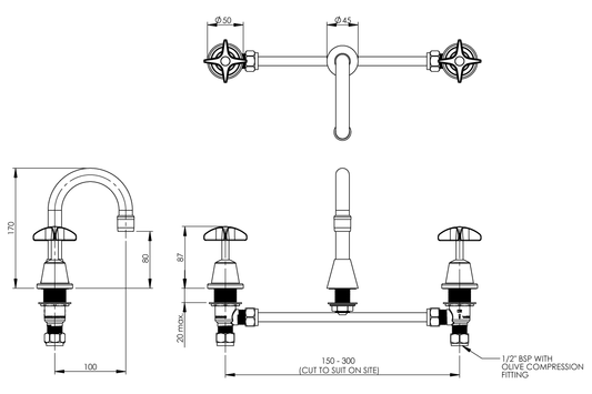 School Pattern Basin Set - SP001 Fixed Spout - 1/2 Turn Ceramic Disc