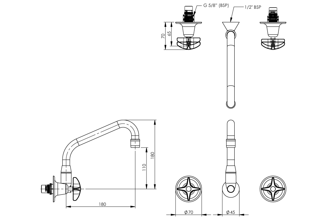 School Pattern Recess Set with SP110 Swivel Spout - 1/2 Turn Ceramic Disc