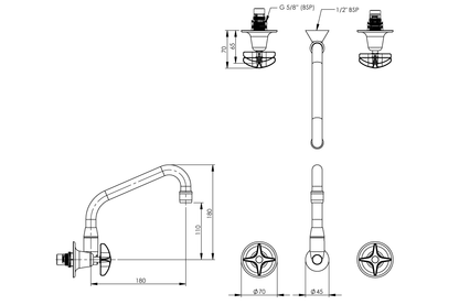 School Pattern Recess Set with SP110 Swivel Spout - 1/2 Turn Ceramic Disc
