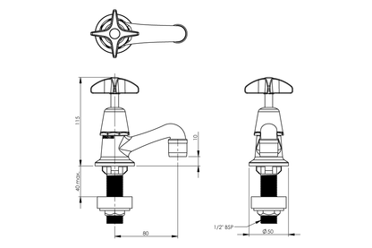 School Pattern Pillar Tap - Aerated Outlet - 1/2 Turn Ceramic Disc