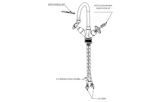 School Pattern Dual Mixer with SP020 Swivel Spout - 1/2 Turn Ceramic Disc
