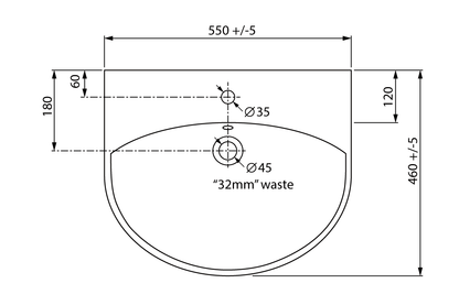 Wellbeing Compact Clinical Wash Basin 550mm