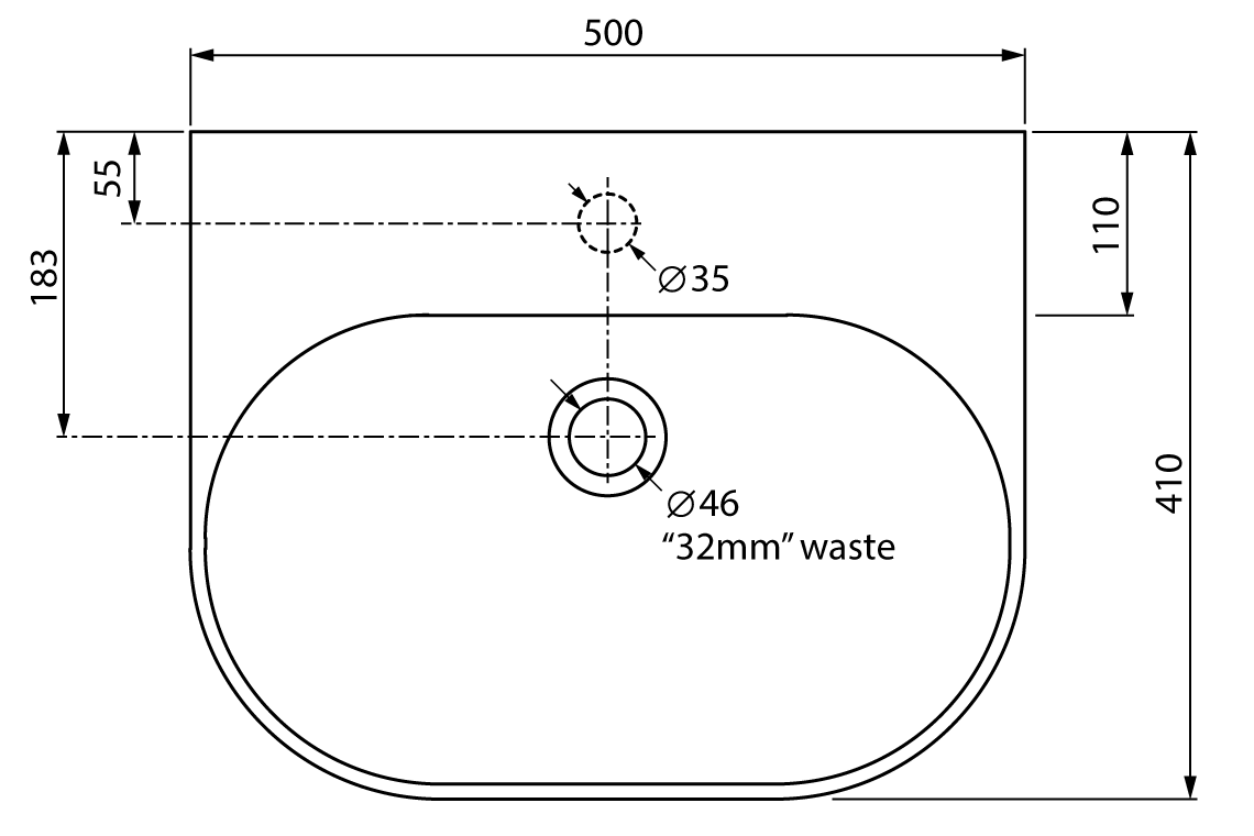 Pill Shaped Wash Basin 500mm