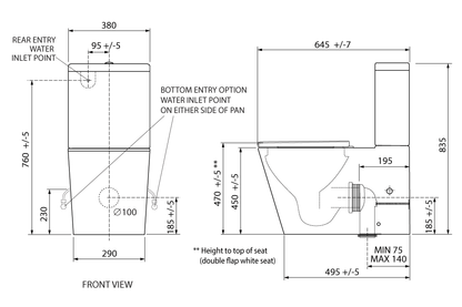Wellbeing Back-to-Wall Close-Coupled Toilet Suite - Raised Height with Grey Double Flap Soft-Close Seat