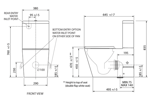 Wellbeing Back-to-Wall Close-Coupled Toilet Suite - Raised Height with Grey Double Flap Soft-Close Seat