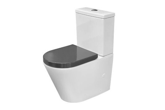 Wellbeing Back-to-Wall Close-Coupled Toilet Suite - Standard Height with Grey Double Flap Soft Close Seat